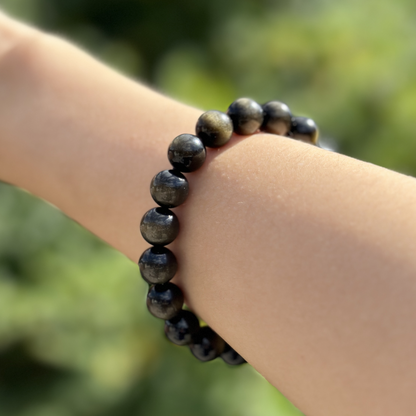 Natural 7A+ Golden Obsidian Bracelet with Cat's Eye Effect  - Prosperity, Protection