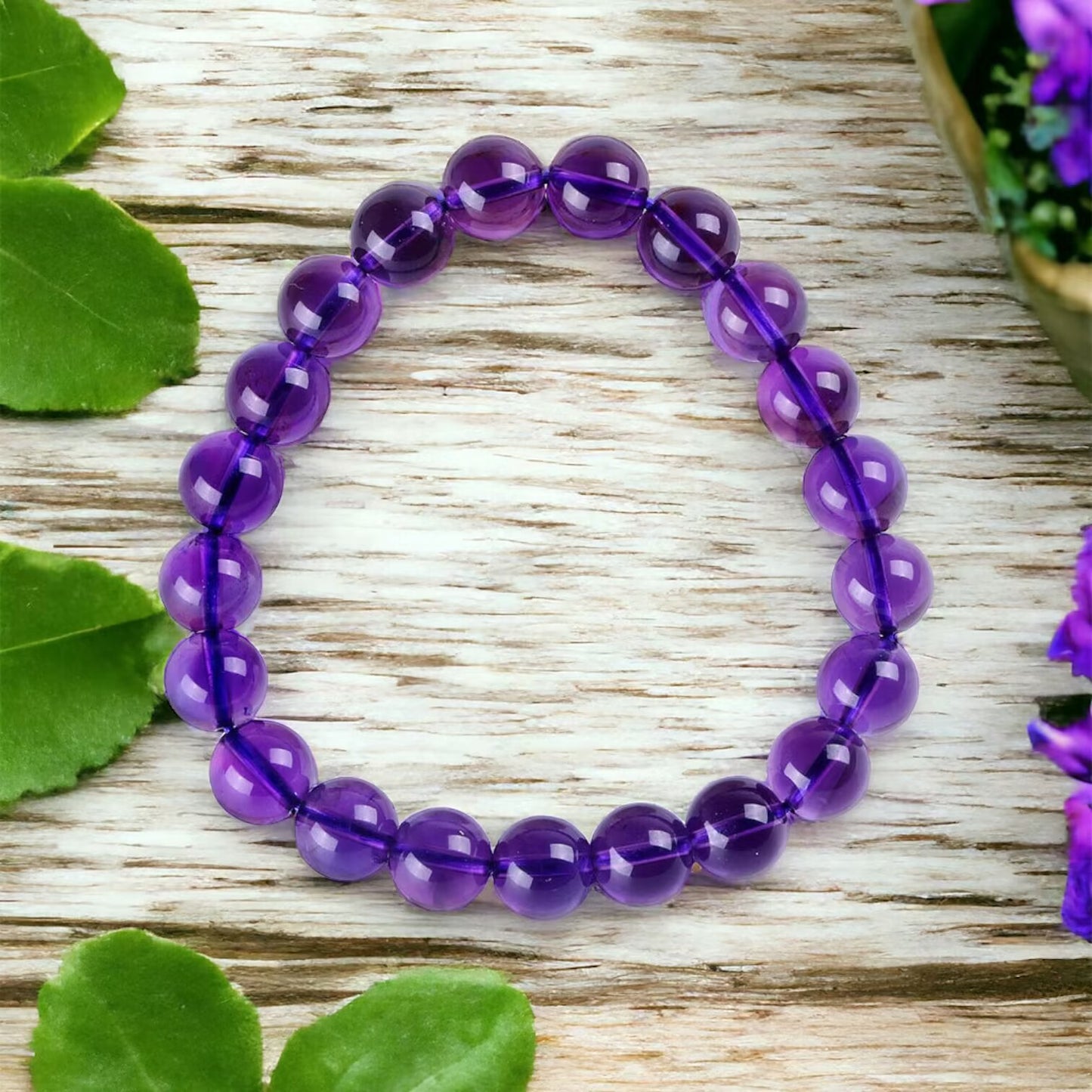 Natural 7A+ Amethyst Crystal Quartz Beads Bracelet - Peace