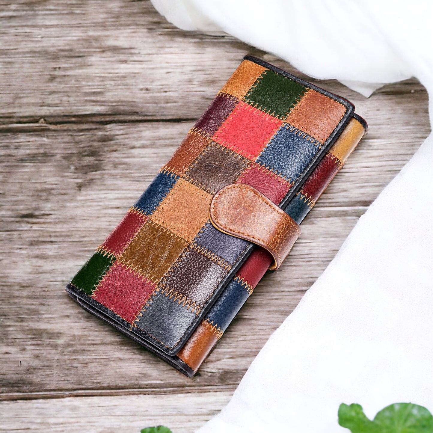 Women's Patchwork Genuine Leather Zip Wallet