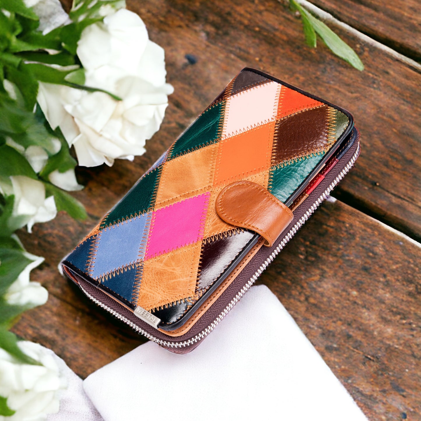 Genuine Patent Leather Patchwork Colorful Phone Wallet