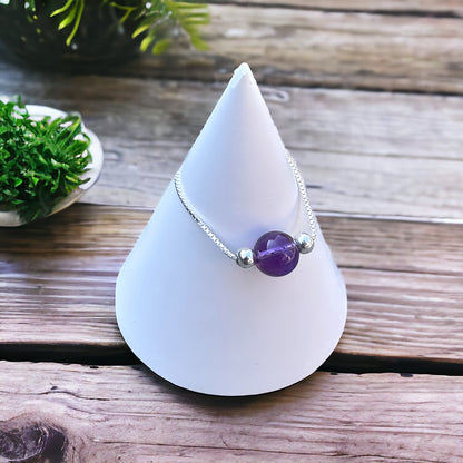 Natural 7A+ Amethyst Sterling Silver Chain Ring - Serenity and Style