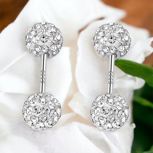 Sterling Silver Shiny Double-Ended Zircon Diamond Ball Ear Studs