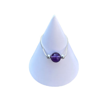 Natural 7A+ Amethyst Sterling Silver Chain Ring - Serenity and Style