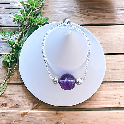 Natural 7A+ Amethyst Sterling Silver Chain Ring - Serenity and Style