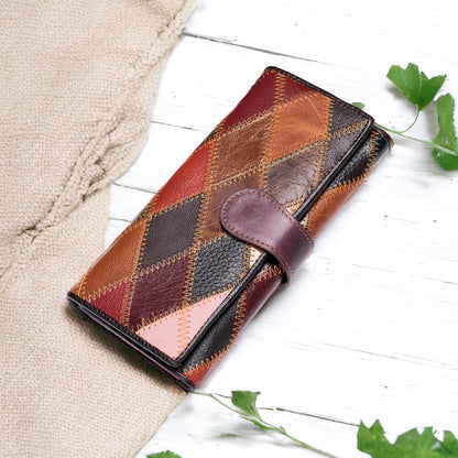 Women's Patchwork Genuine Leather Zip Wallet