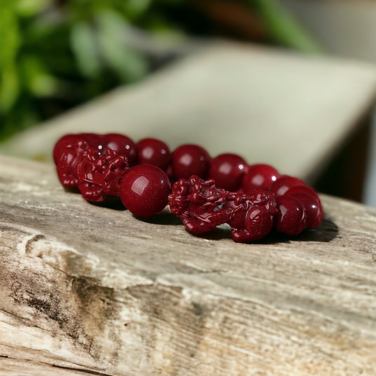 Natural Cinnabar Beads with Dual Pixiu Bracelet - Prosperity