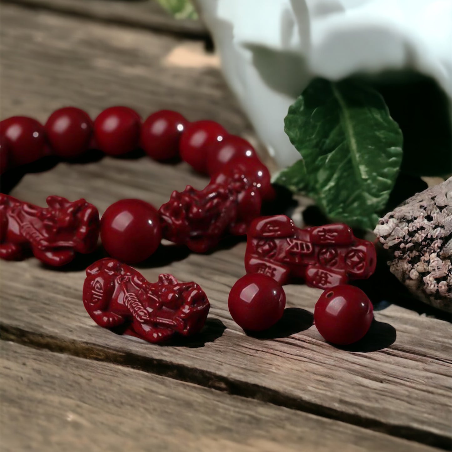 Natural Cinnabar Beads with Dual Pixiu Bracelet - Prosperity