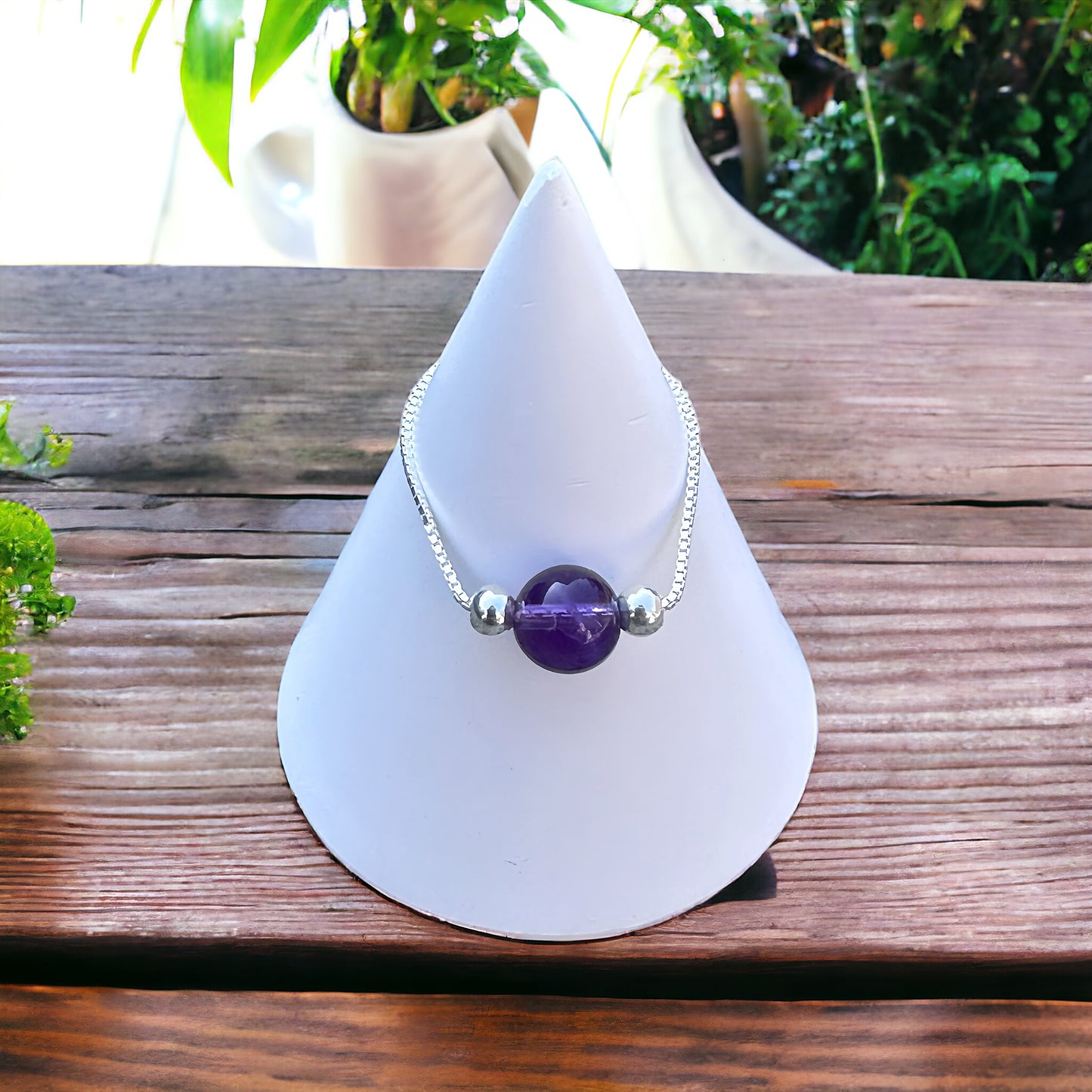 Natural 7A+ Amethyst Sterling Silver Chain Ring - Serenity and Style