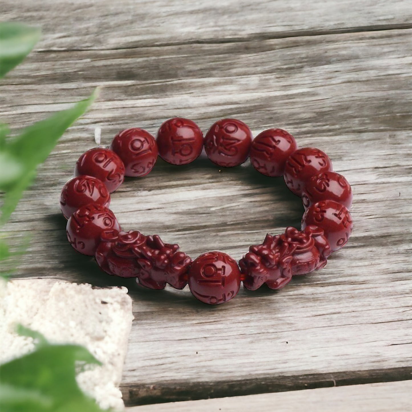 Natural Cinnabar Beads with Dual Pixiu Bracelet - Prosperity