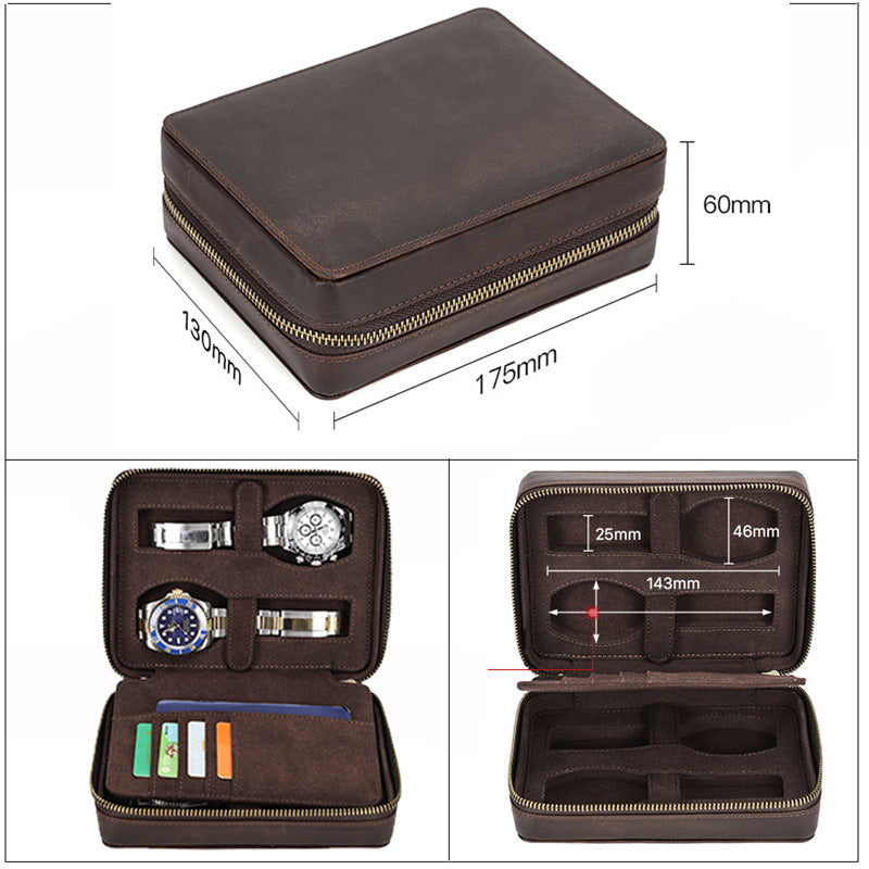 Genuine Leather Protable Cards & Watch Storage Box oohche