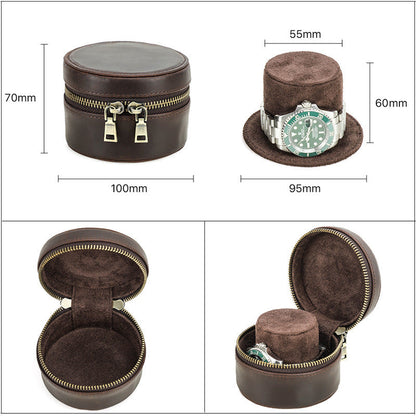 Genuine Leather Single Slot Round Watch Storage Box oohche