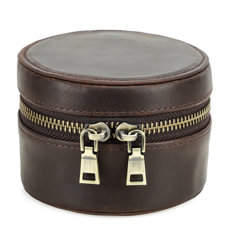 Genuine Leather Single Slot Round Watch Storage Box oohche