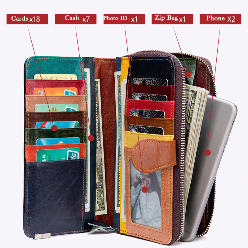 Genuine Patent Leather Patchwork Colorful Phone Wallet oohche