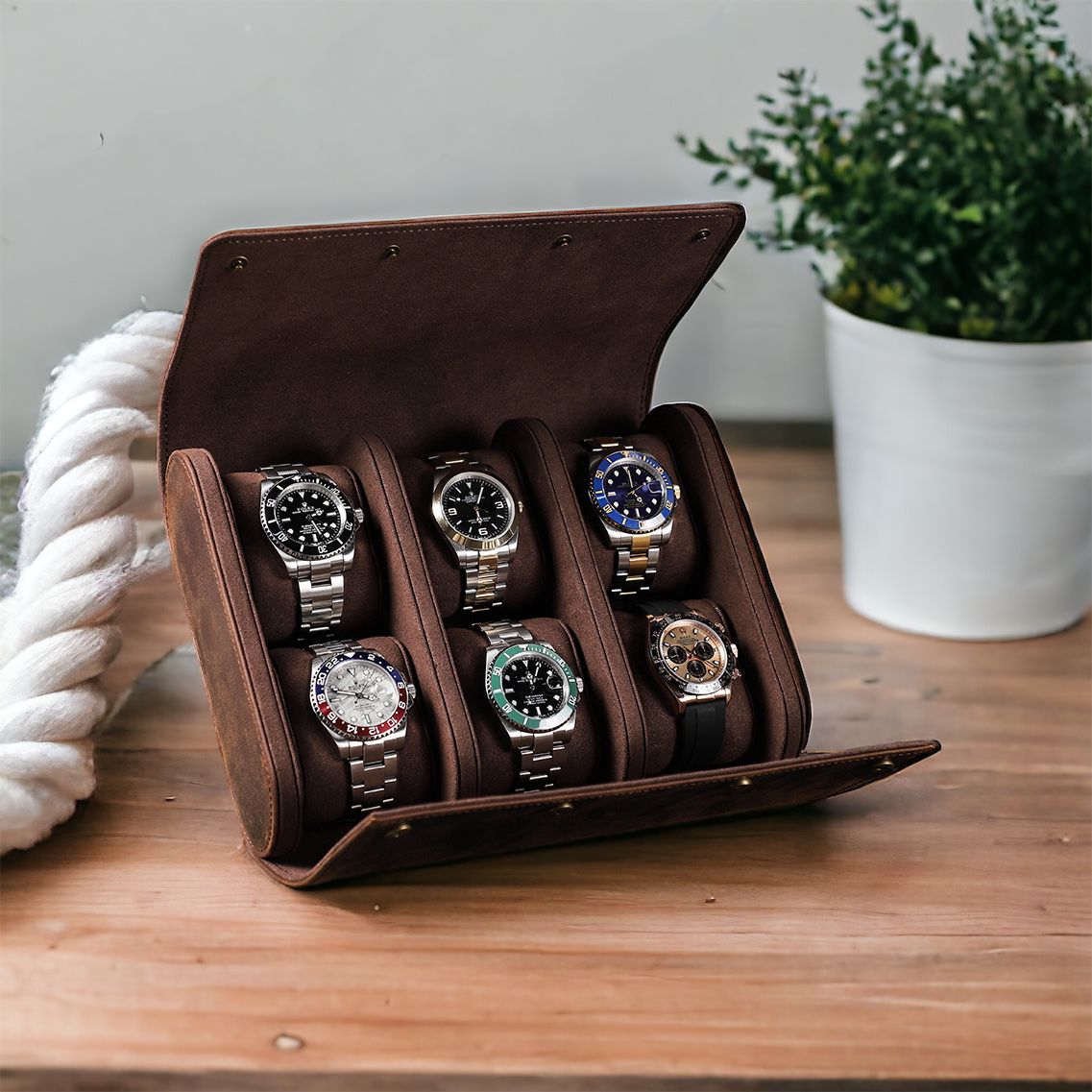 Genuine Leather 6 Slots Watch Storage Box