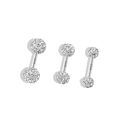 Sterling Silver Shiny Double-Ended Zircon Diamond Ball Ear Studs