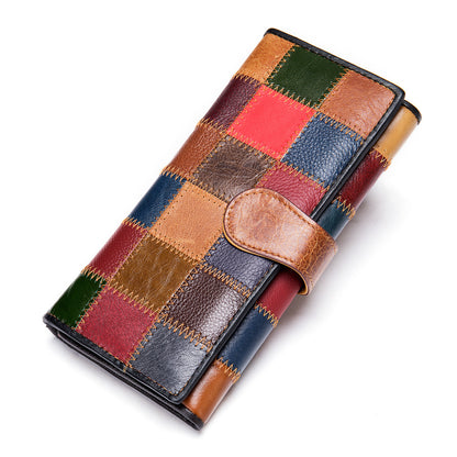 Women's Patchwork Genuine Leather Zip Wallet