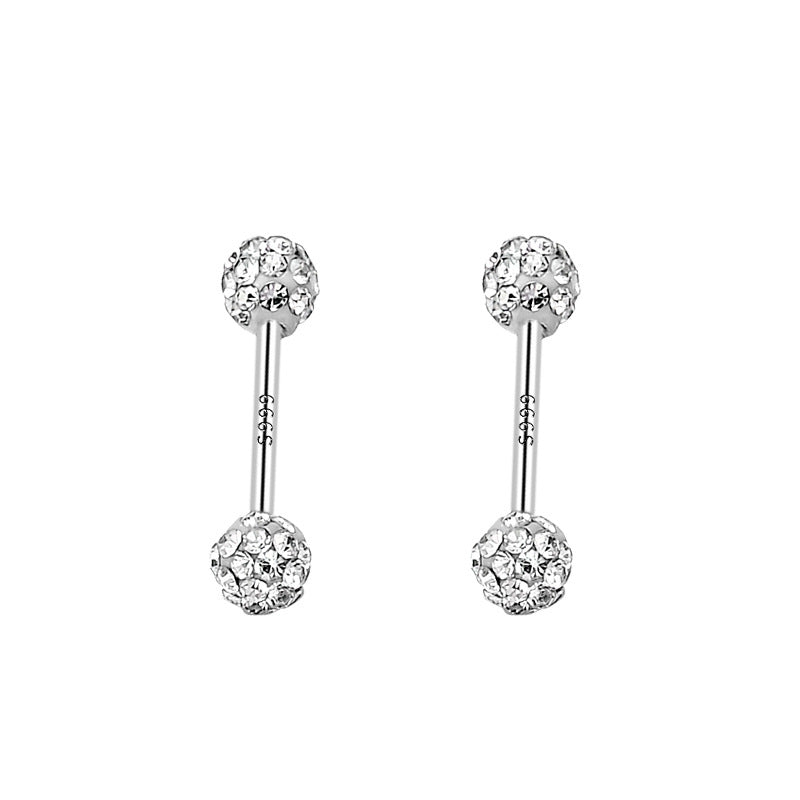 Sterling Silver Shiny Double-Ended Zircon Diamond Ball Ear Studs