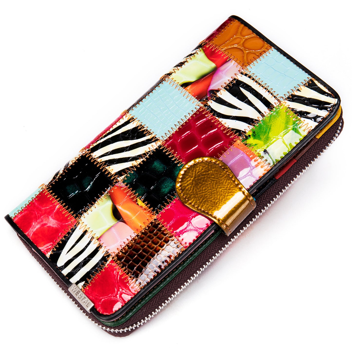 Genuine Patent Leather Patchwork Colorful Phone Wallet