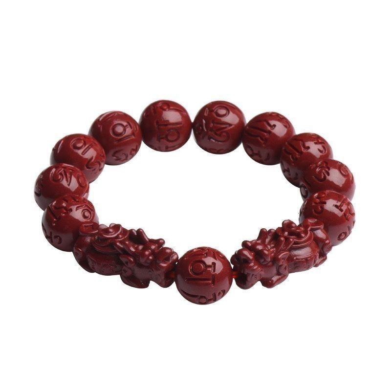 Natural Cinnabar Beads with Dual Pixiu Bracelet - Prosperity