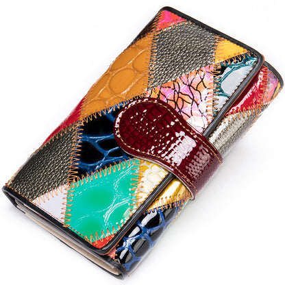 Women's Patchwork Genuine Leather Zip Short Wallet