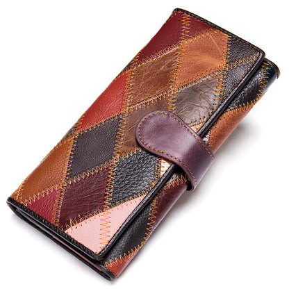 Women's Patchwork Genuine Leather Zip Wallet