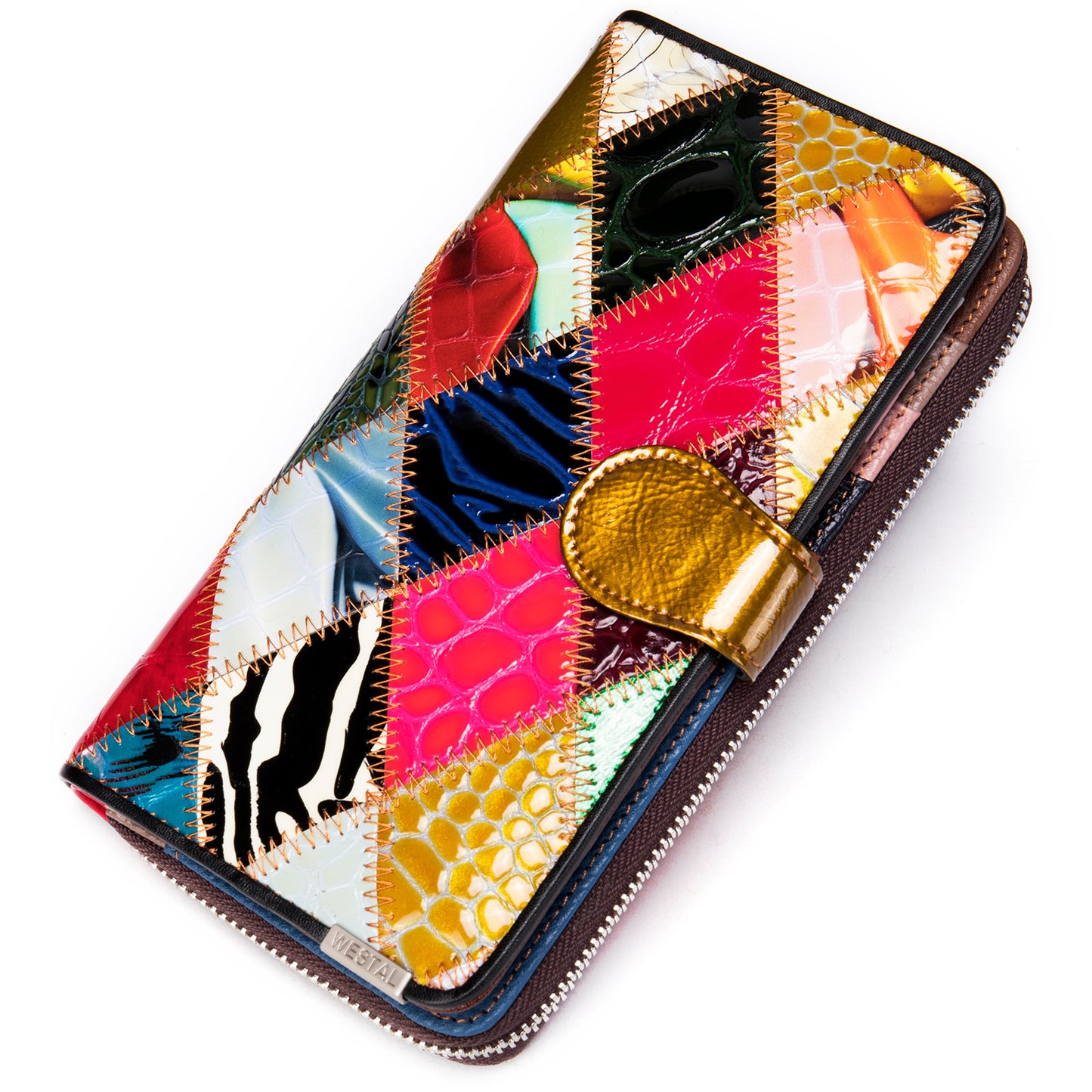 Genuine Patent Leather Patchwork Colorful Phone Wallet