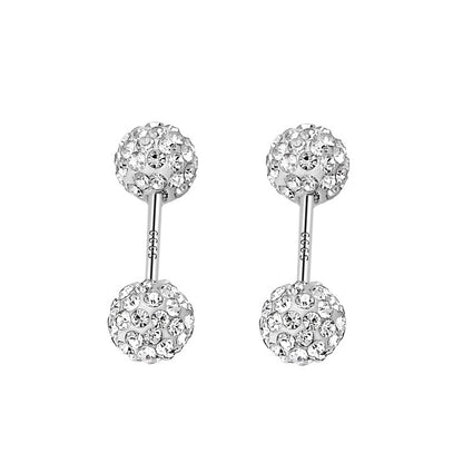 Sterling Silver Shiny Double-Ended Zircon Diamond Ball Ear Studs