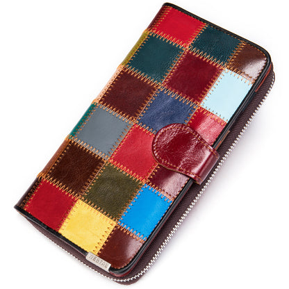 Genuine Patent Leather Patchwork Colorful Phone Wallet