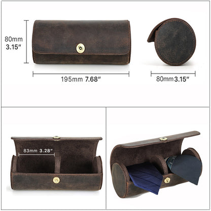 Genuine Leather 2 Slots Tie Storage Case