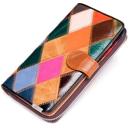 Genuine Patent Leather Patchwork Colorful Phone Wallet