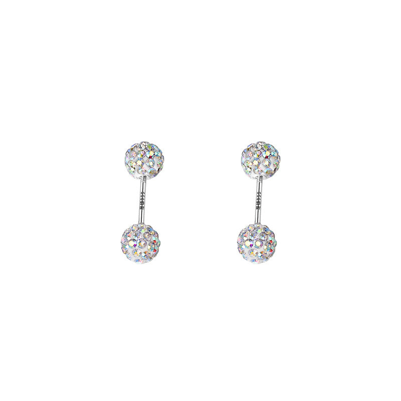 Sterling Silver Shiny Double-Ended Zircon Diamond Ball Ear Studs