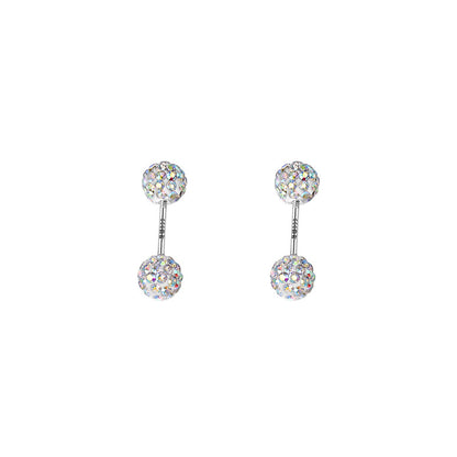 Sterling Silver Shiny Double-Ended Zircon Diamond Ball Ear Studs