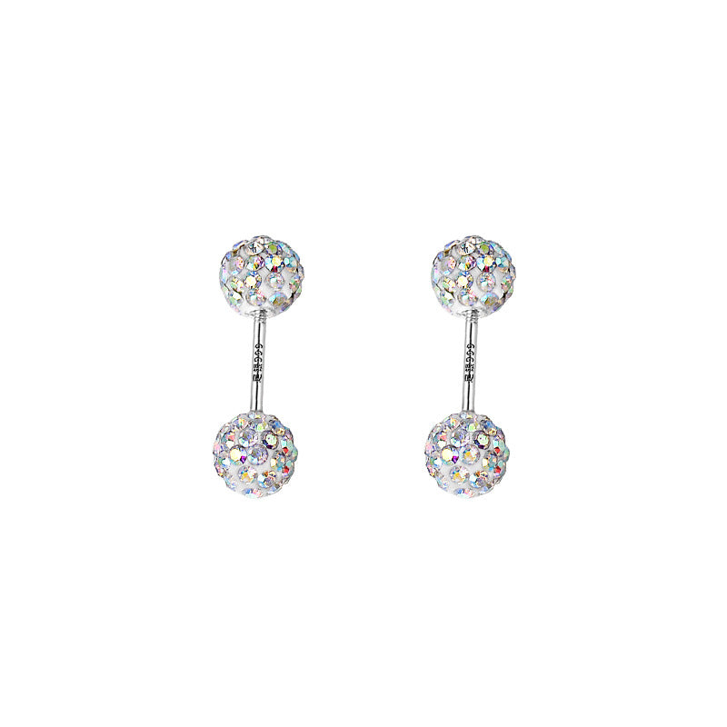 Sterling Silver Shiny Double-Ended Zircon Diamond Ball Ear Studs