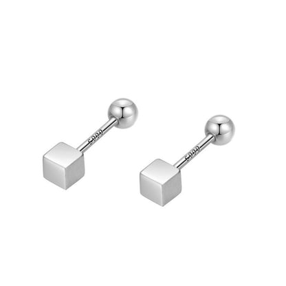 Sterling Silver Mini 3D Square Earrings