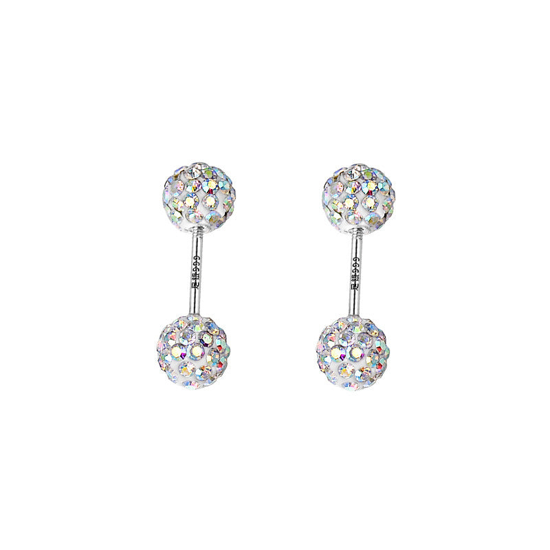 Sterling Silver Shiny Double-Ended Zircon Diamond Ball Ear Studs