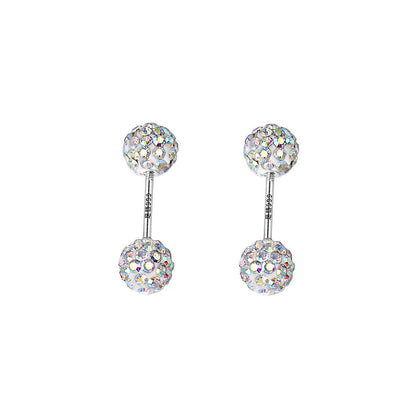 Sterling Silver Shiny Double-Ended Zircon Diamond Ball Ear Studs